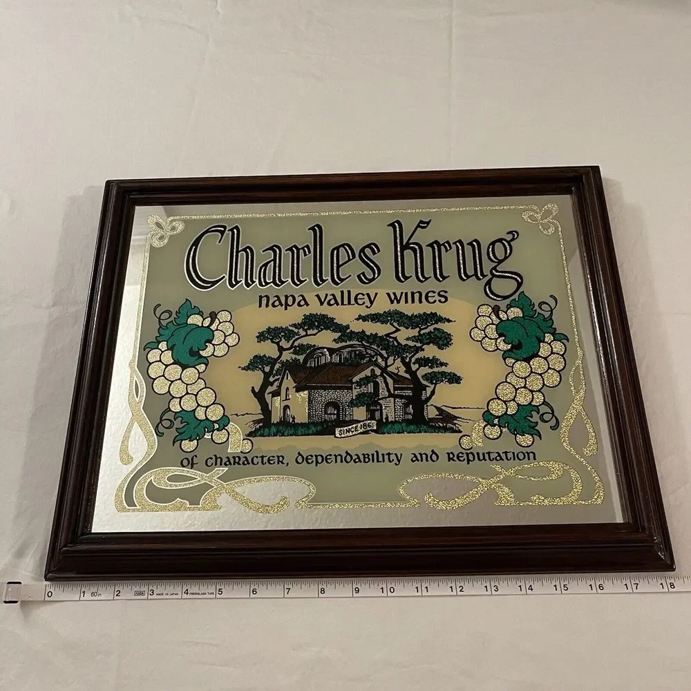 Charles Krug‎ Napa Valley Wines Art SignMirror Framed Rare